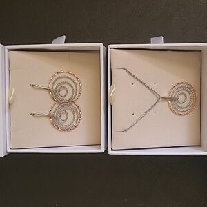 NINE West Silver and Rose Gold swirl earrings and necklace set